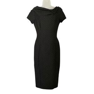 Nina Ricci Black Chevron Crepe Pinch-Pleat Asymmetrical Midi Wiggle Dress SS13